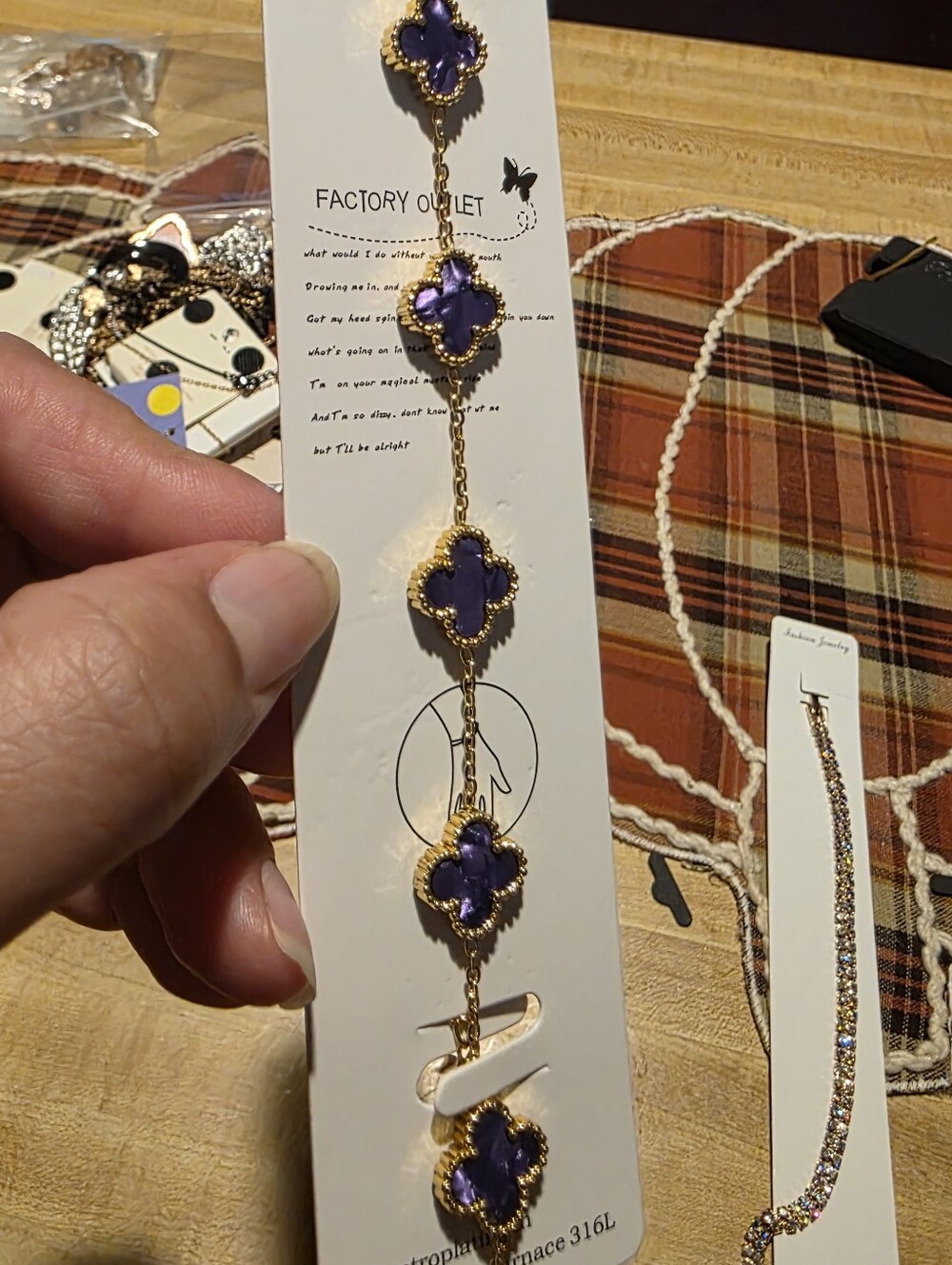 Stainless Steel Purple Clover Pendant Chain Bracelet